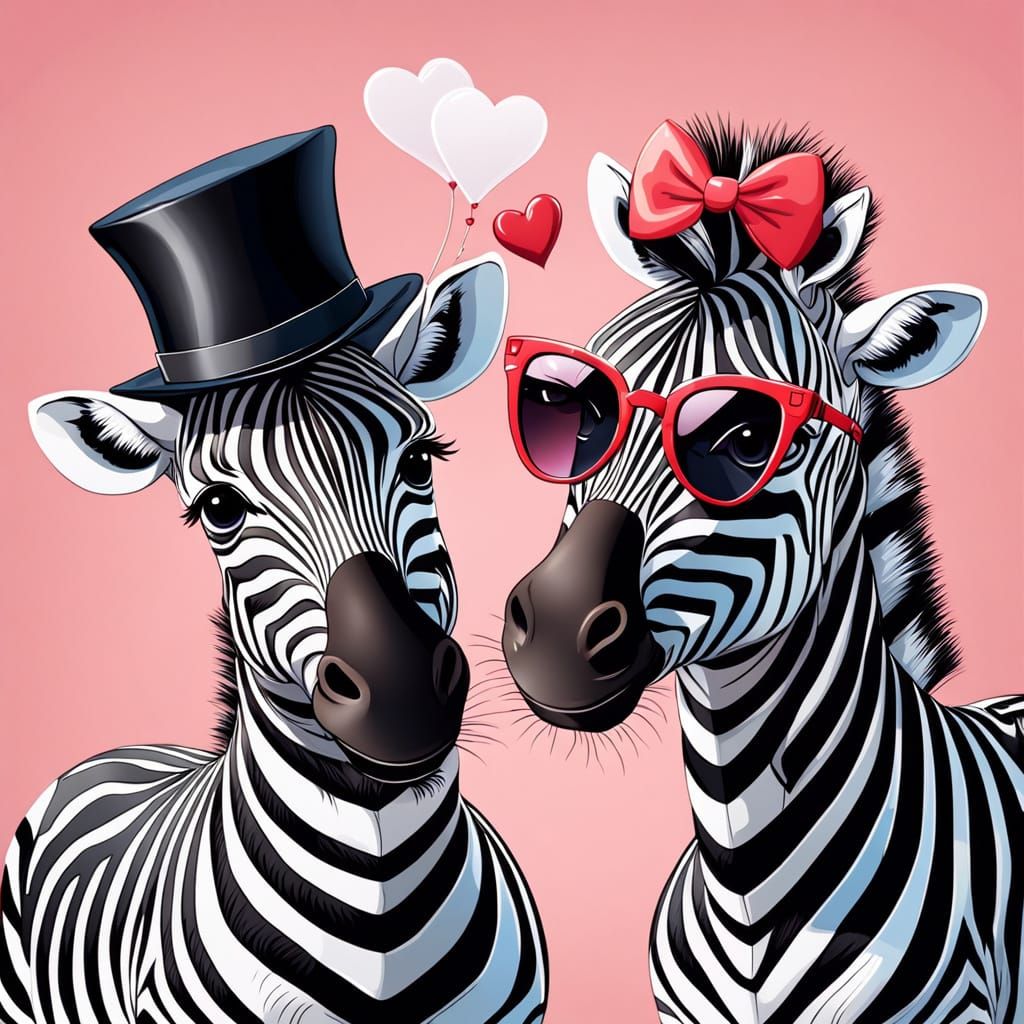 Adorable Cartoon Zebras Celebrate Valentine's Day