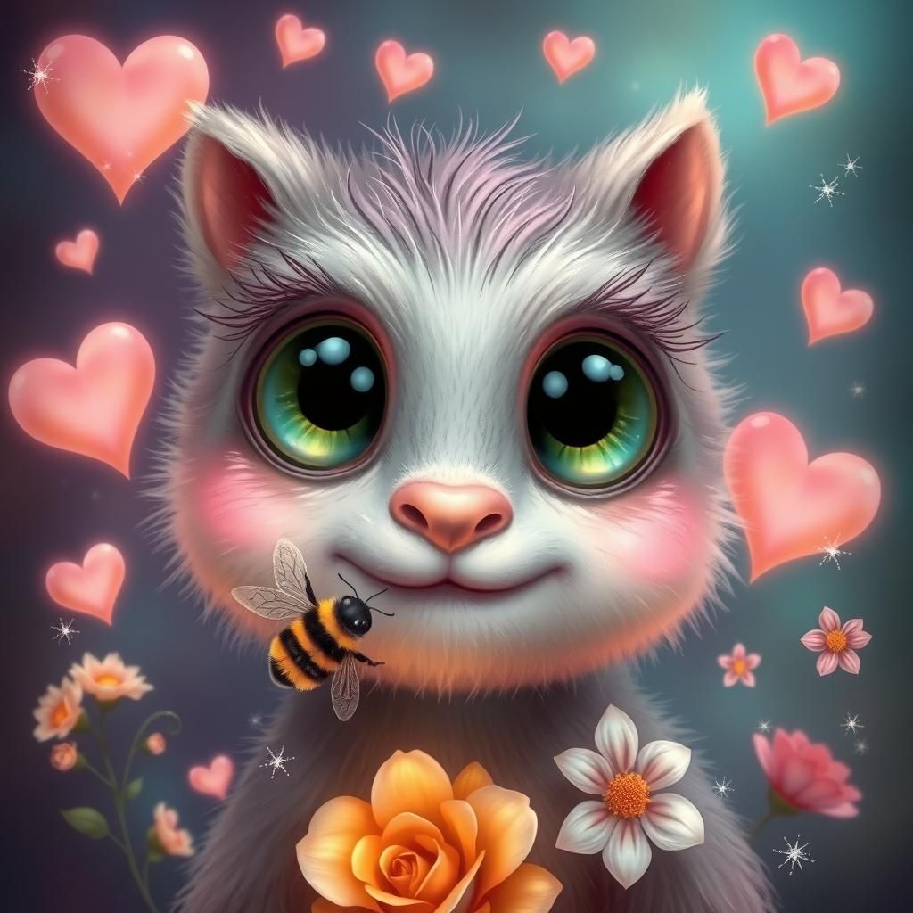 Whimsical Creature with Bumblebee in Animation Style