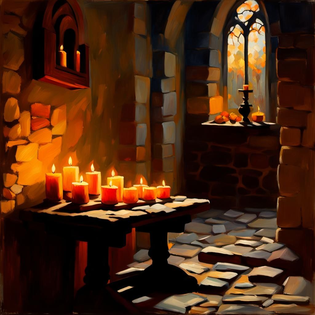 Candles on Altar in Impressionist Oil Painting
