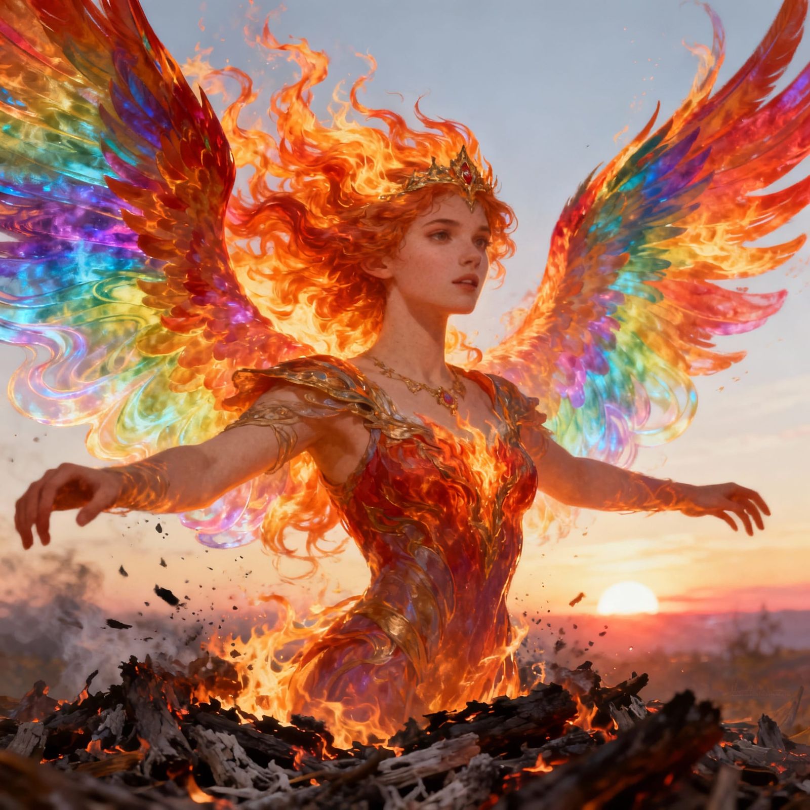 Phoenix Princess of Fire with Rainbow Wings