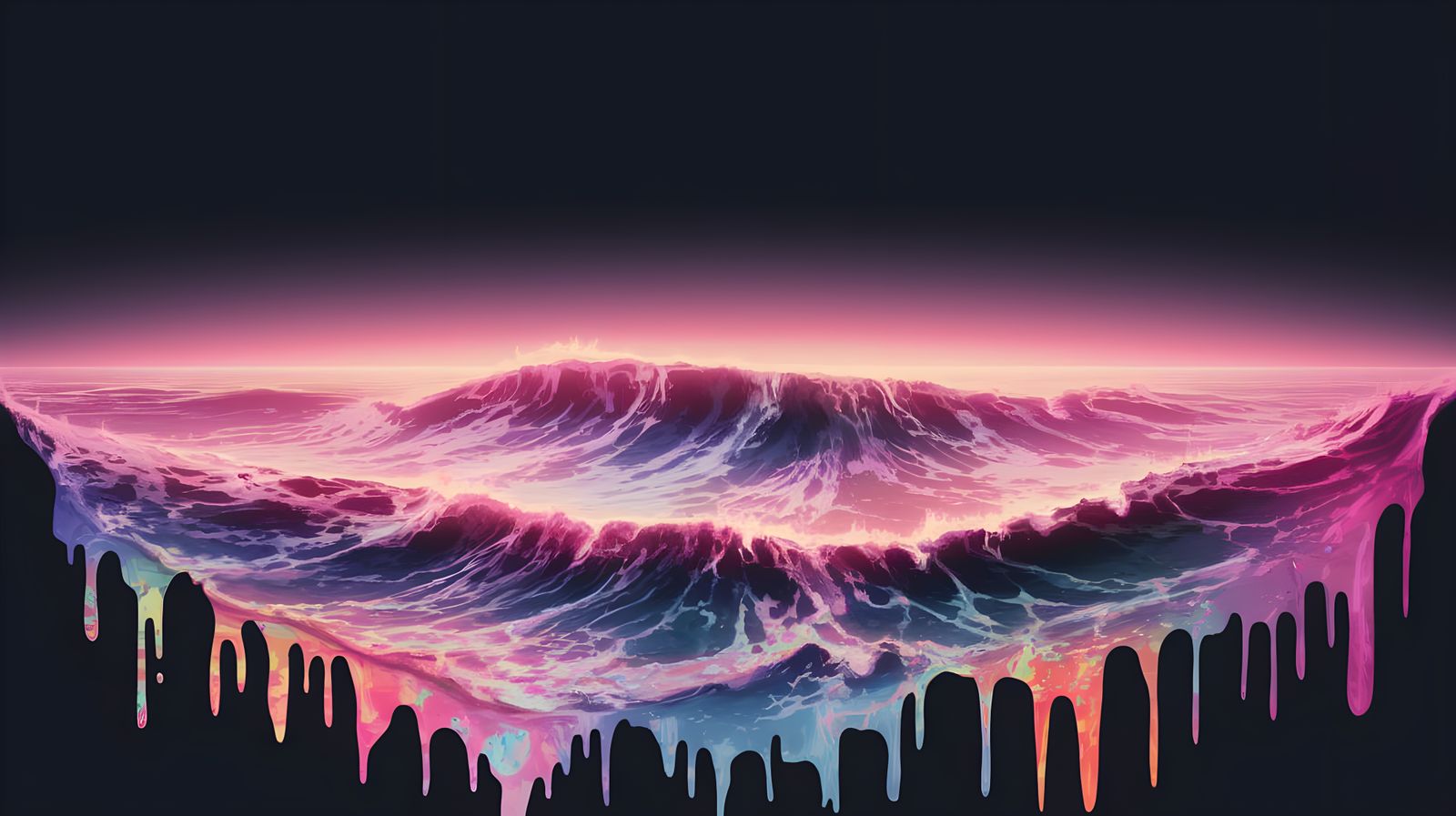 Vibrant Stormy Sea in Neon Retro Aesthetic