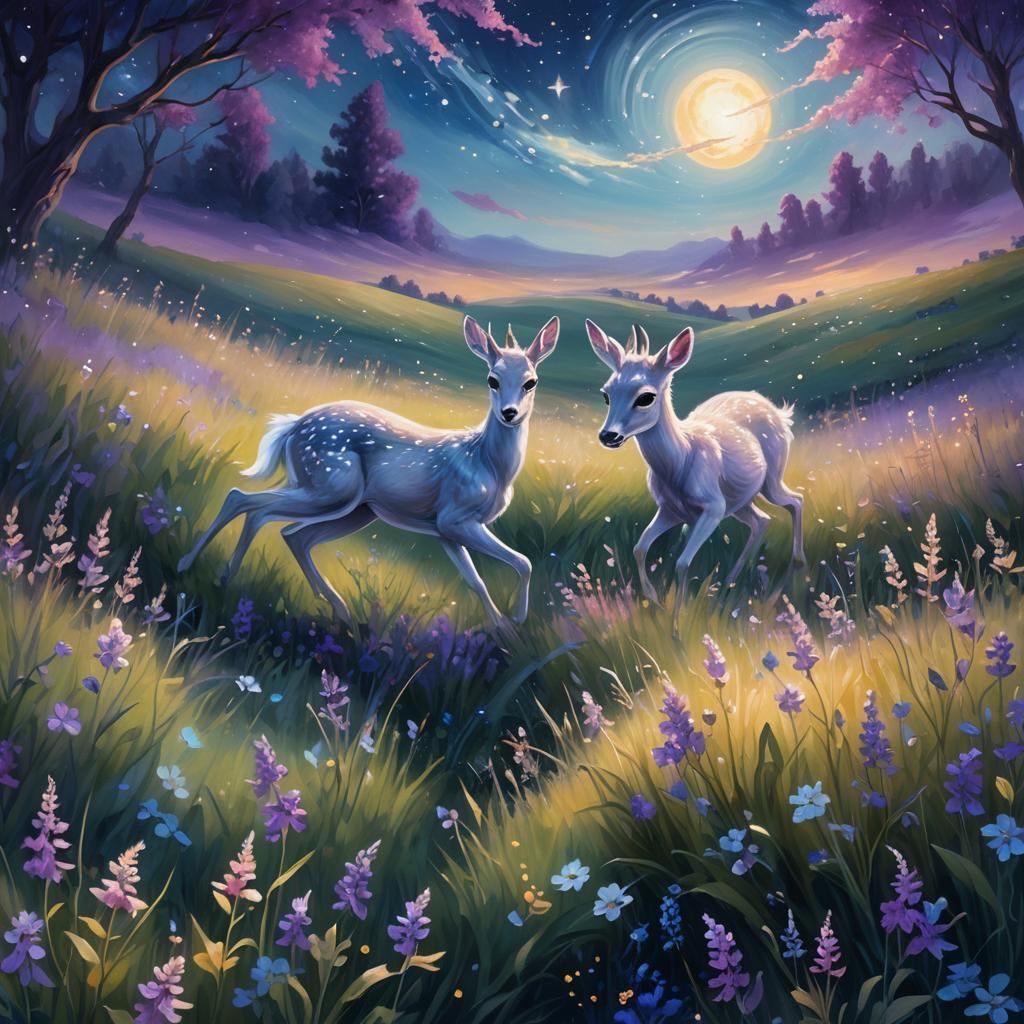 Ethereal Meadow: A Dreamy Fantasy Oil Painting