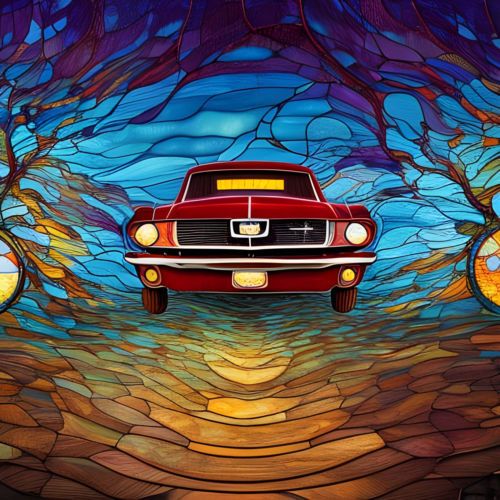 Stained Glass 1964 Mustang Winter Scene