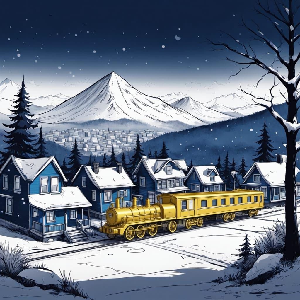 South Park Style Ink Sketch of a Snowy Cityscape