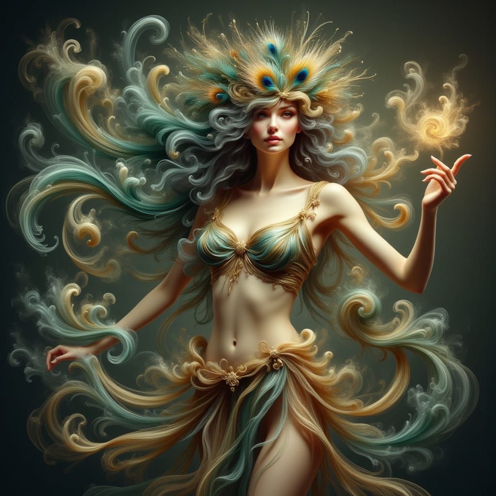 Hera Adorns Peacock Feathers with Argus Eyes in Olympus