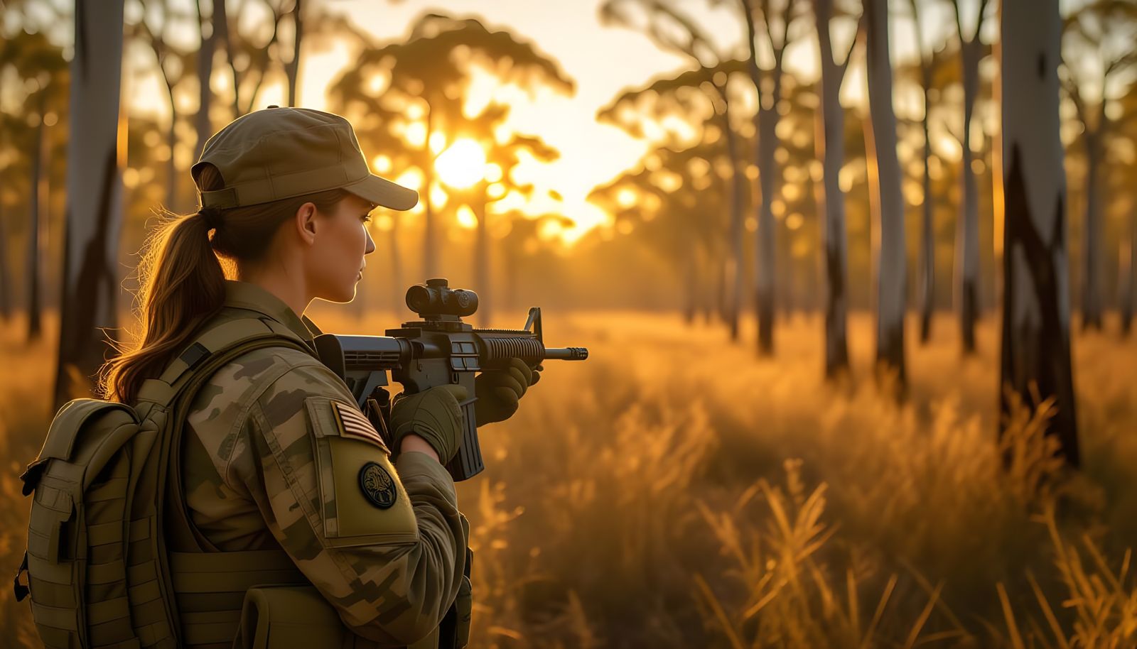 Australian Soldier Stands Guard in Bushland