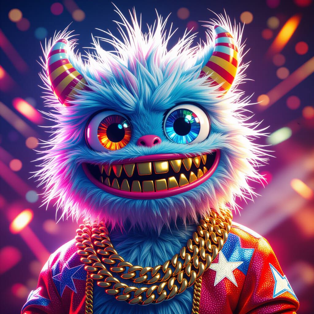 Patriotic Fuzzy Monster Portrait in Art Nouveau Style