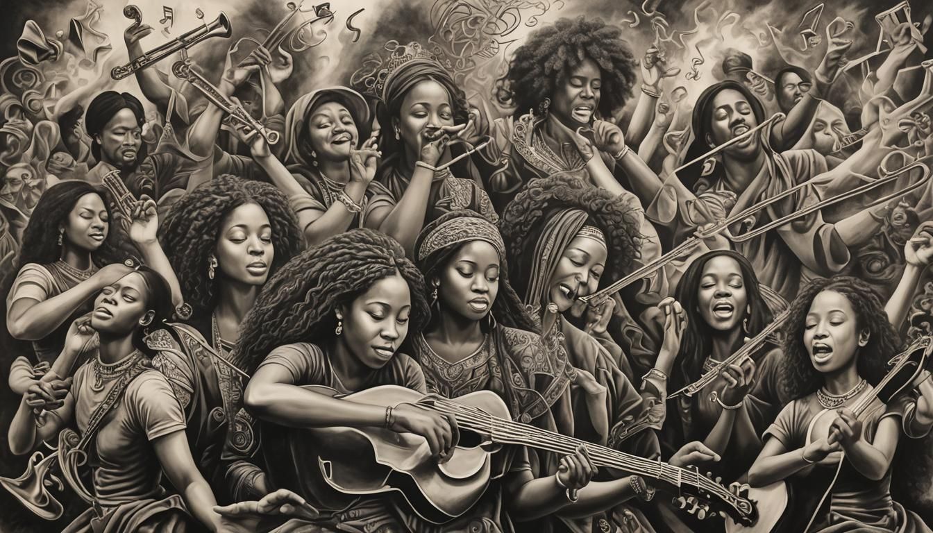 Hyperdetailed Charcoal Drawing of Musical Magic