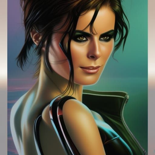 Cyberpunk Beach Scene in Comic Book Art