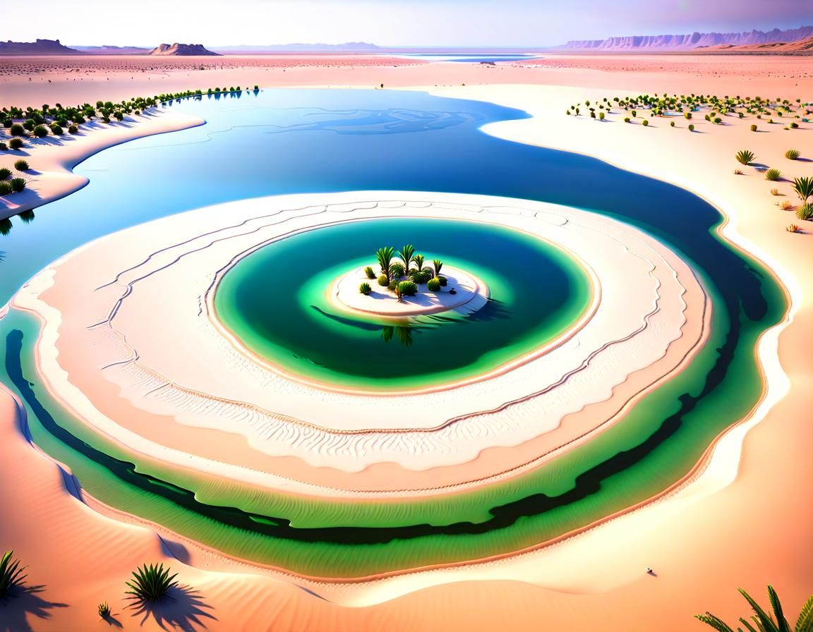 Twilight Lake in White Sand Desert: Fantasy Concept Art