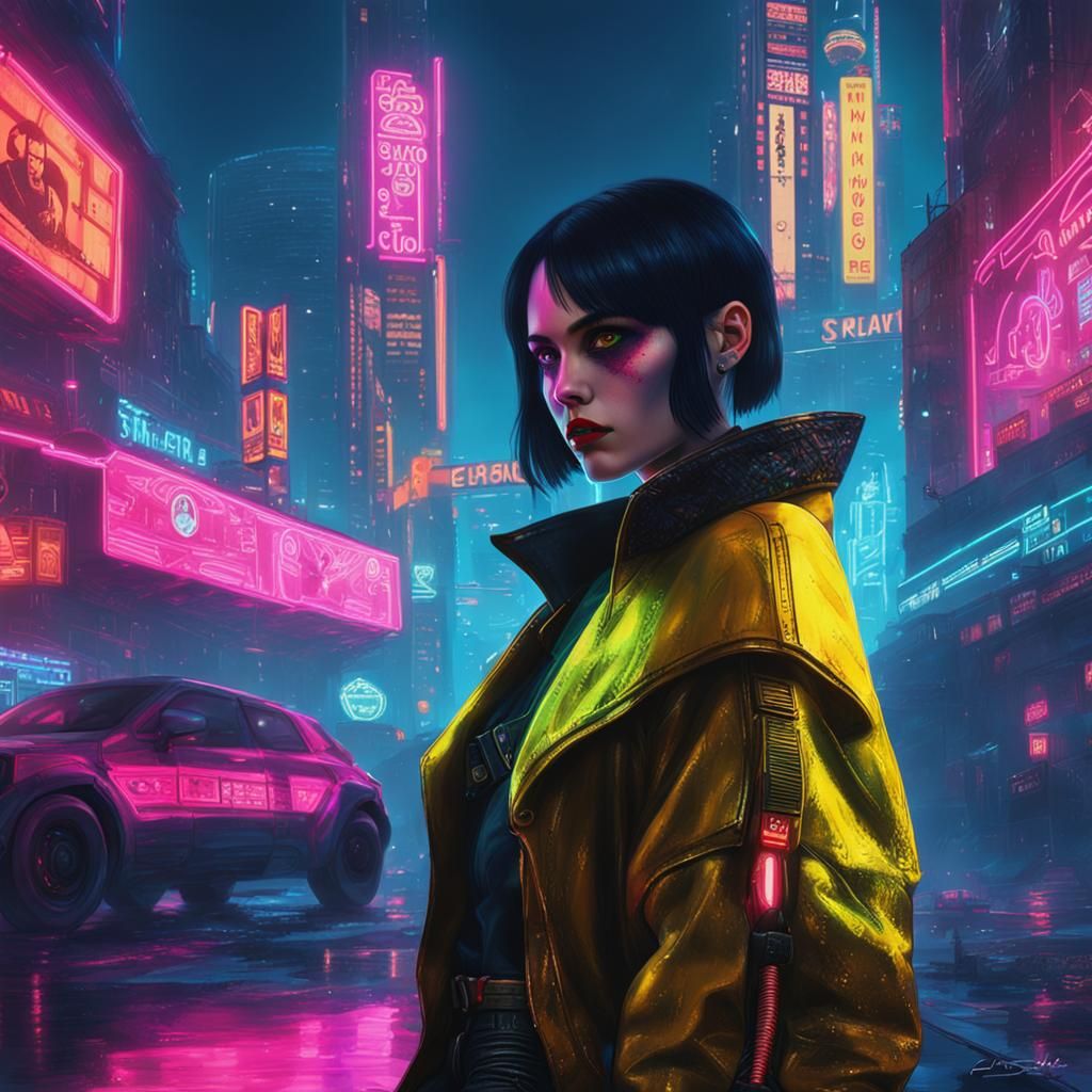 Snow White in Cyberpunk 2099 Neon Style