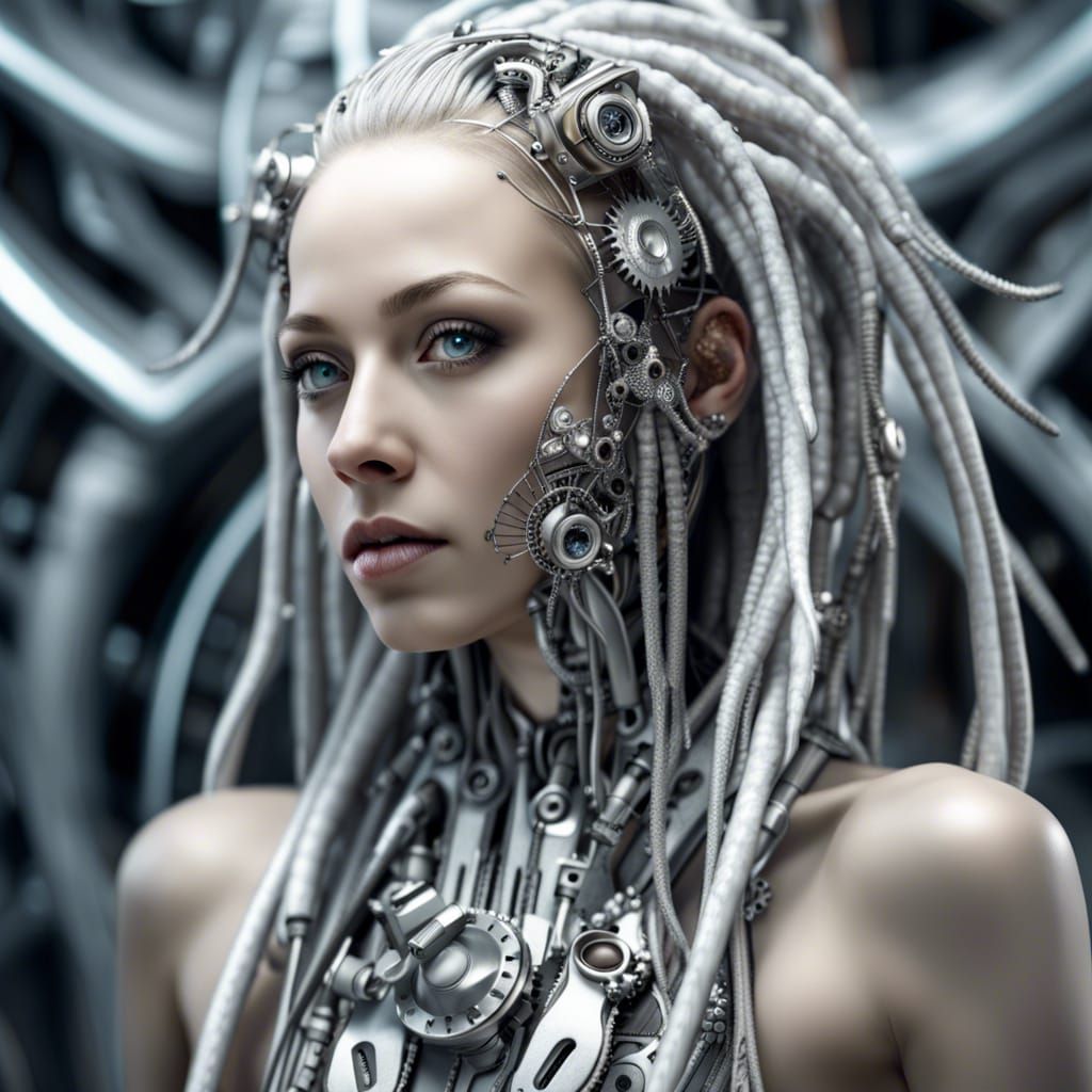Biomechanical Woman with Silver Dreadlocks, Graffiti Art