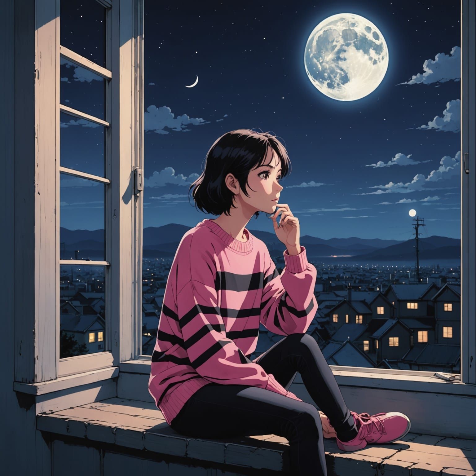 Romantic Anime Goddess in the Moonlit Night