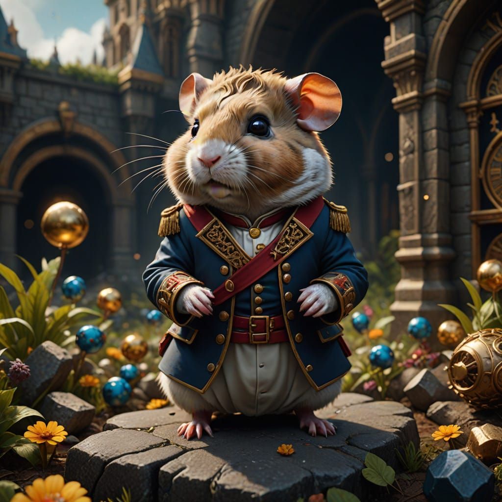 Fantastical Hamster Officer Napoleon in Vivid Colors
