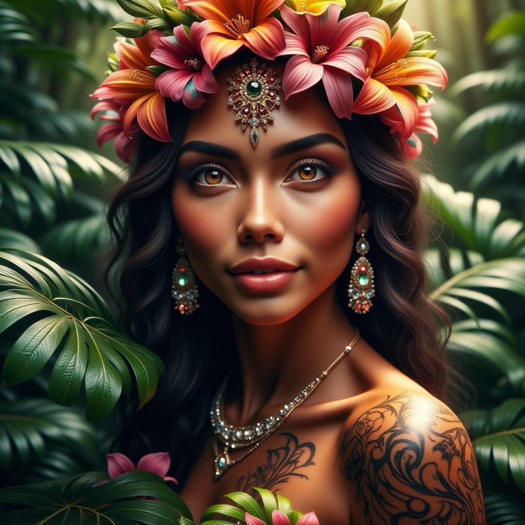 Lifelike Goddess in Traditional Hawaiian Attire
