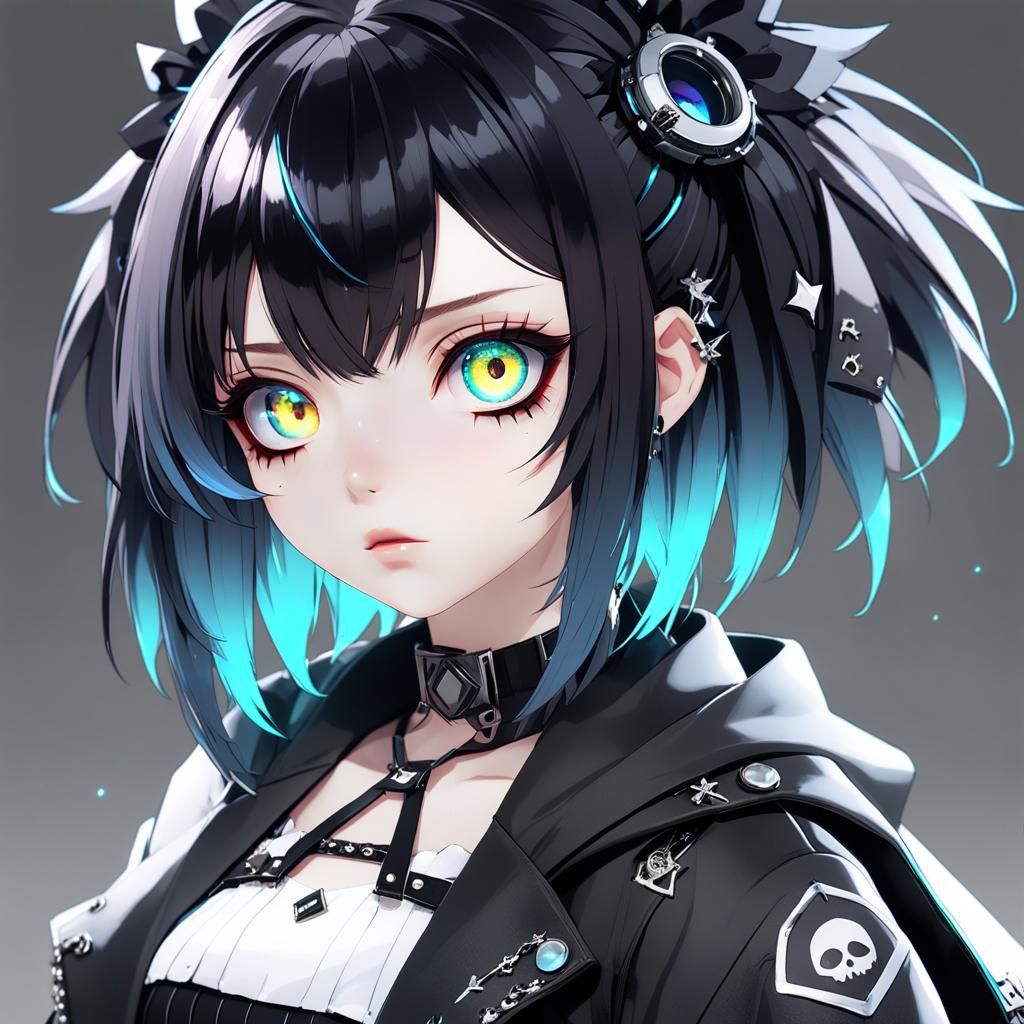 Anime Goth Girl with Heterochromia in Future Punk Style