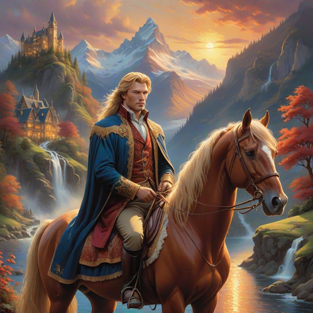 Regal Young King in Sunset Fjord Landscape