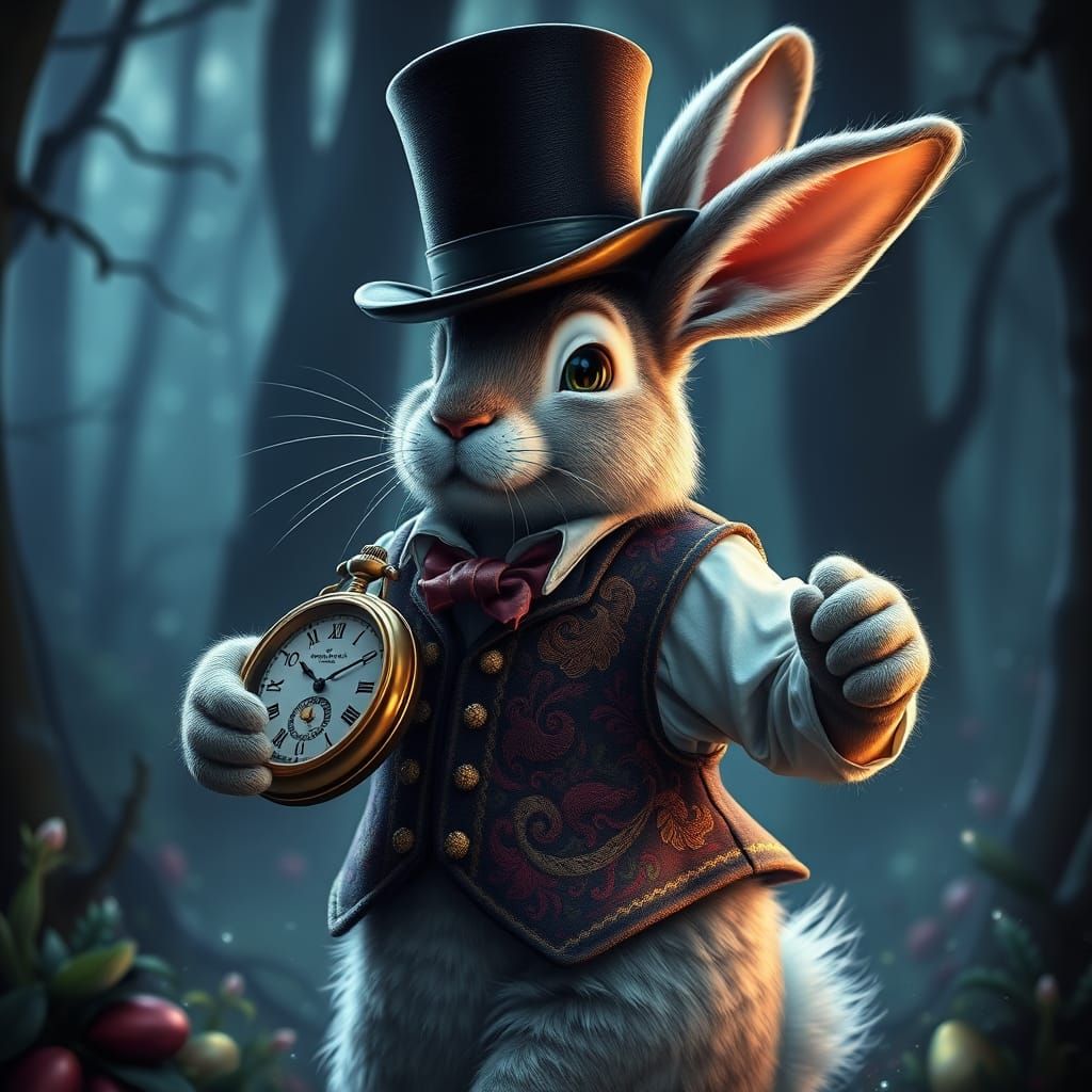 Easter Bunny in Whimsical Art Nouveau Portrait