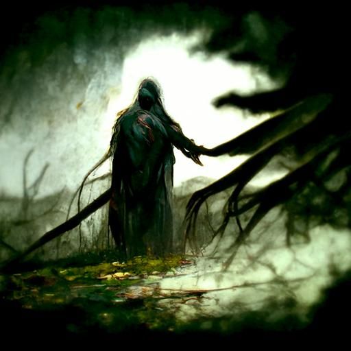 Sinister Figure with Whalebone Fingers, Greg Rutkowski Style