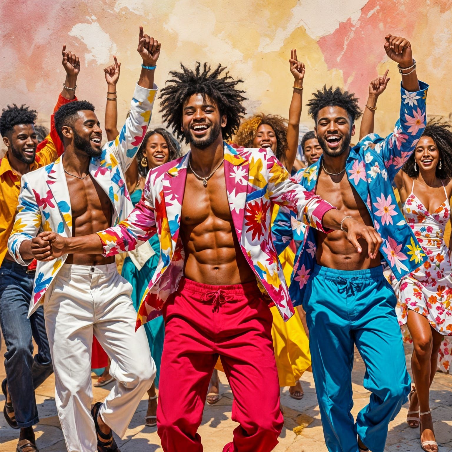 Joyful Celebration: Young Men Dancing Together