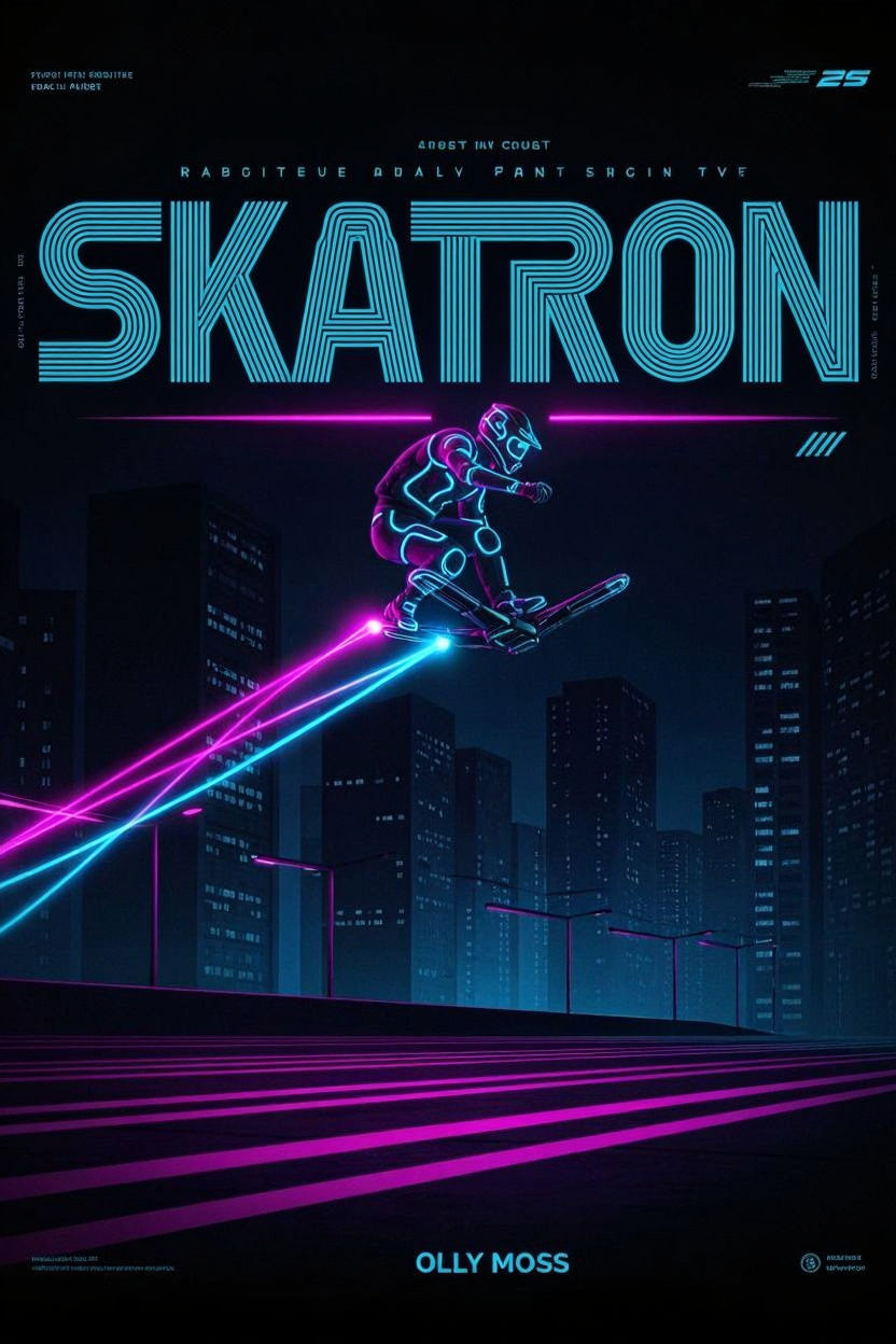 Futuristic Hover-Cyclist Poster in Synthwave Style