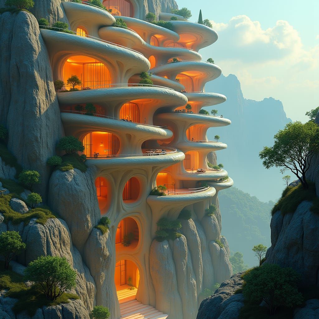 Surreal Cityscape with Flowing Organic Structures