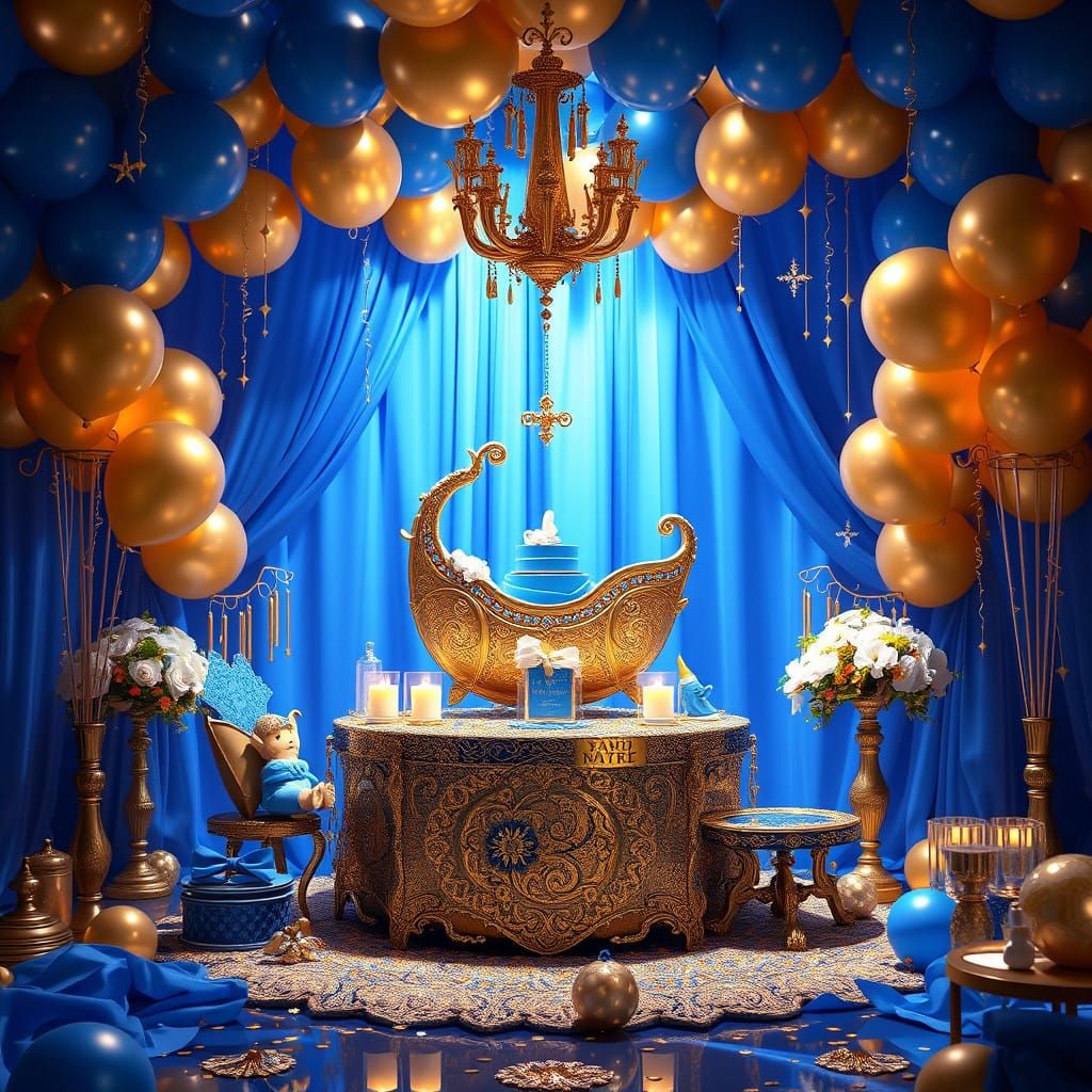 Fantastical Baby Shower Celebration in Gold and Royal Blue