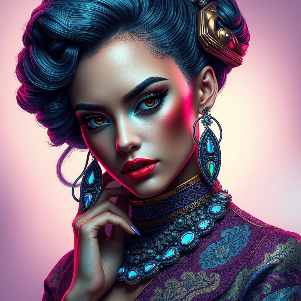 Elegant Cyberpunk Goddess