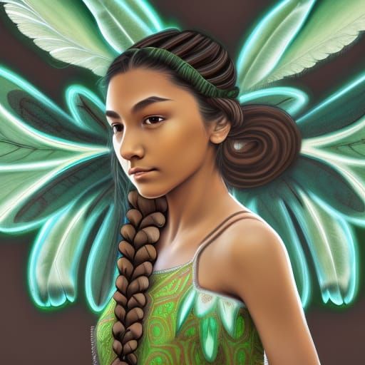 Brave Native American Girl with Dragonfly Wings