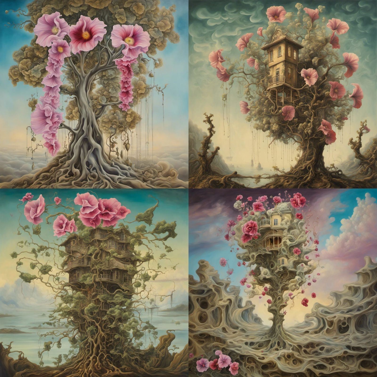 Surreal Fractal Hollyhocks Multimegacity in Dali Style