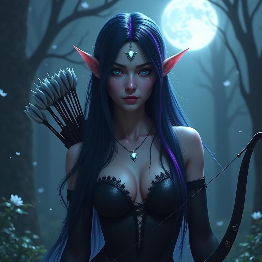 Enchanting Elf Siren Under Moonlit Sky