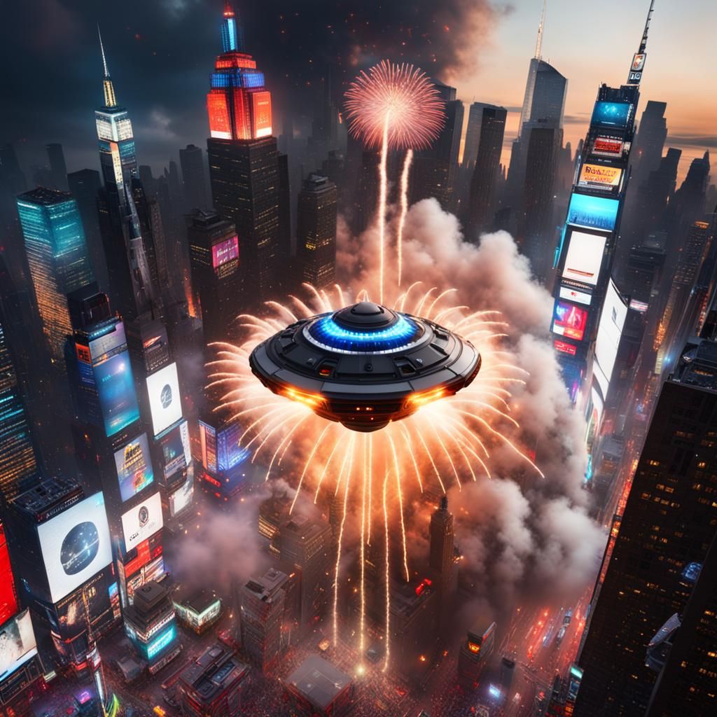 Futuristic UFO Attacks Times Square New Year's Eve