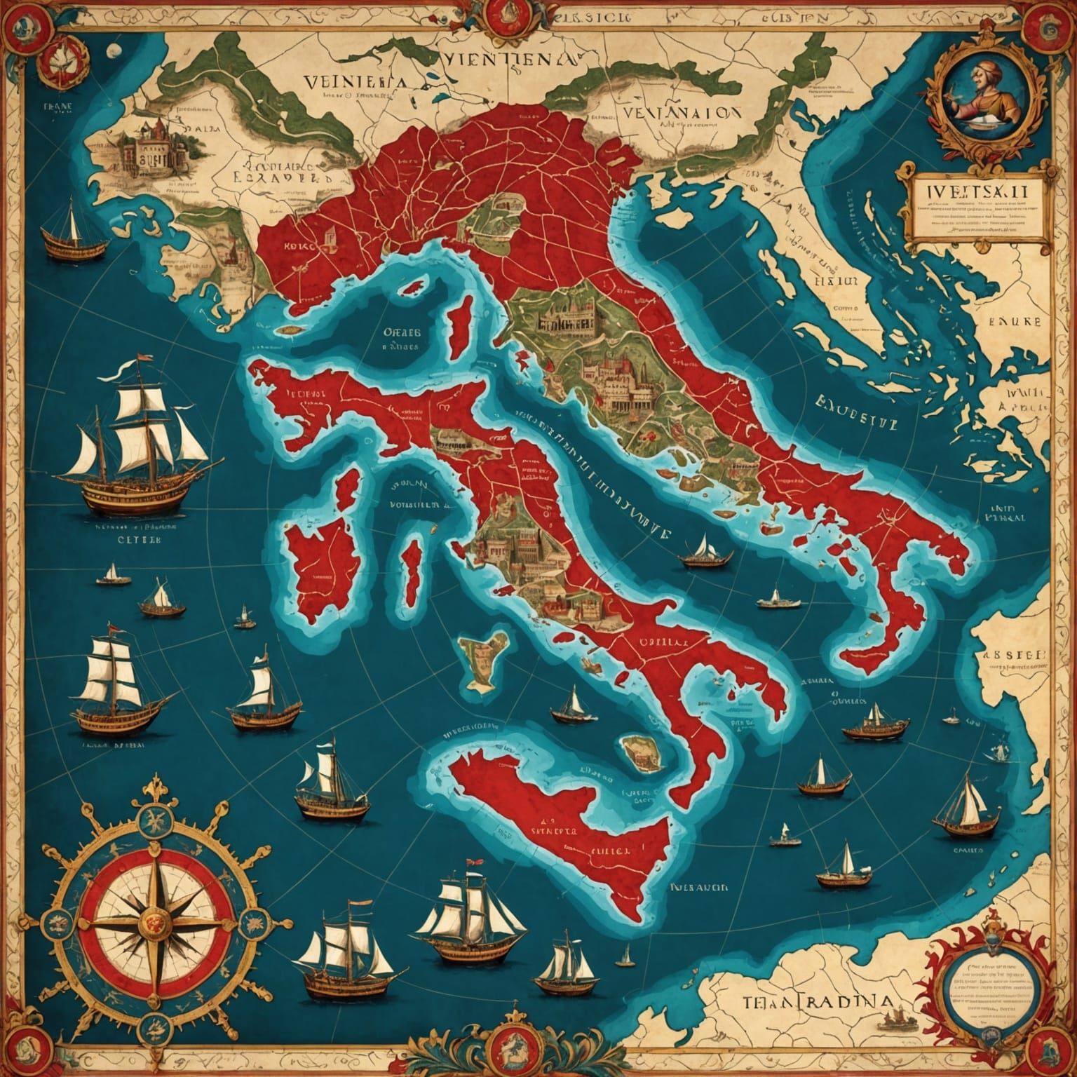 Historical Venetian Empire Map with Artistic Embellishments