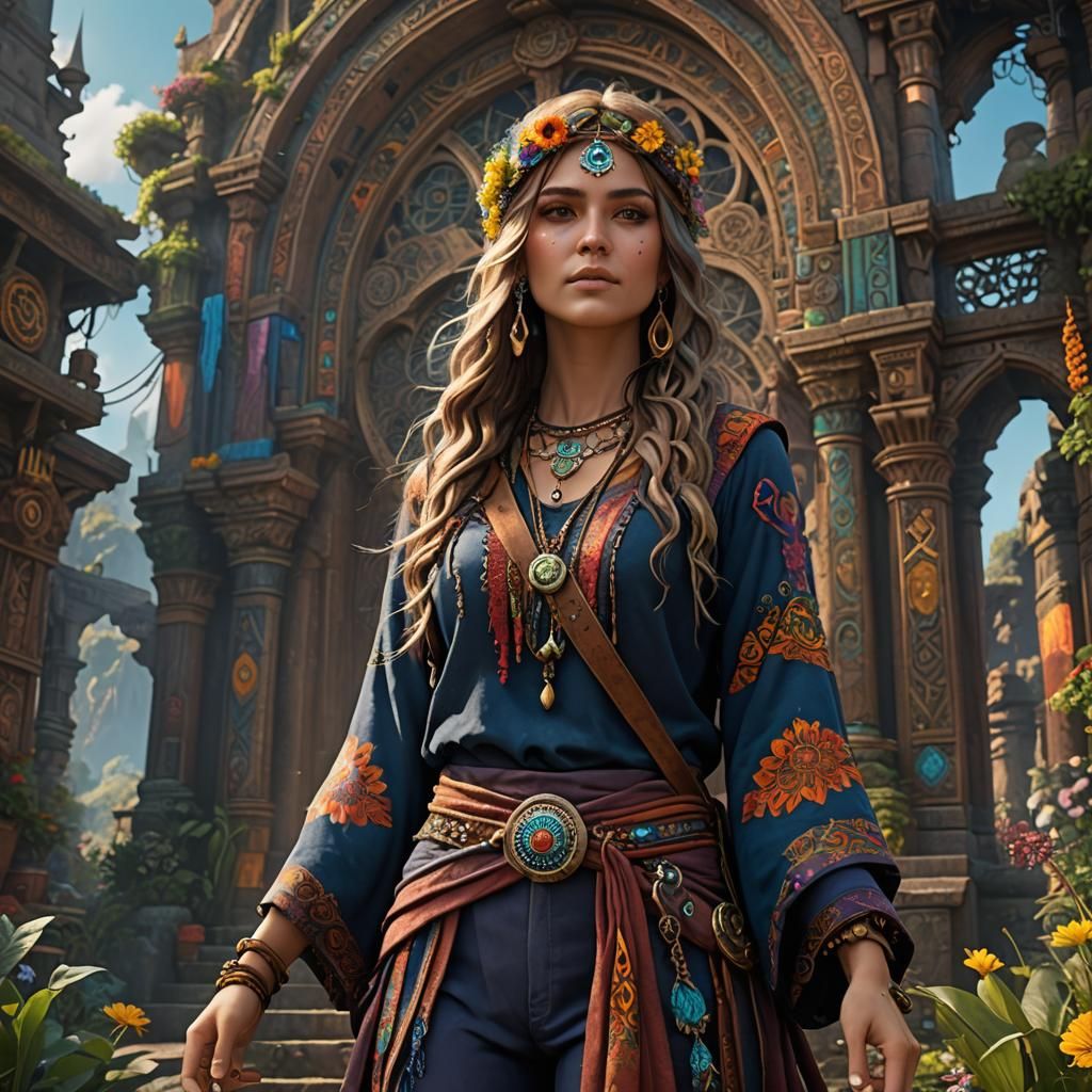 Fantastical Hippie Girl in Detailed Matte Painting