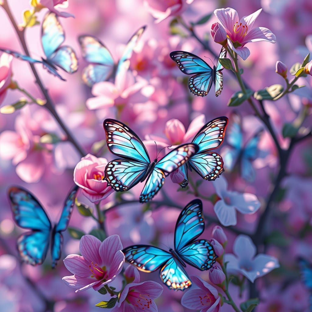 Turquoise Butterflies in Anime Style, 8K Resolution