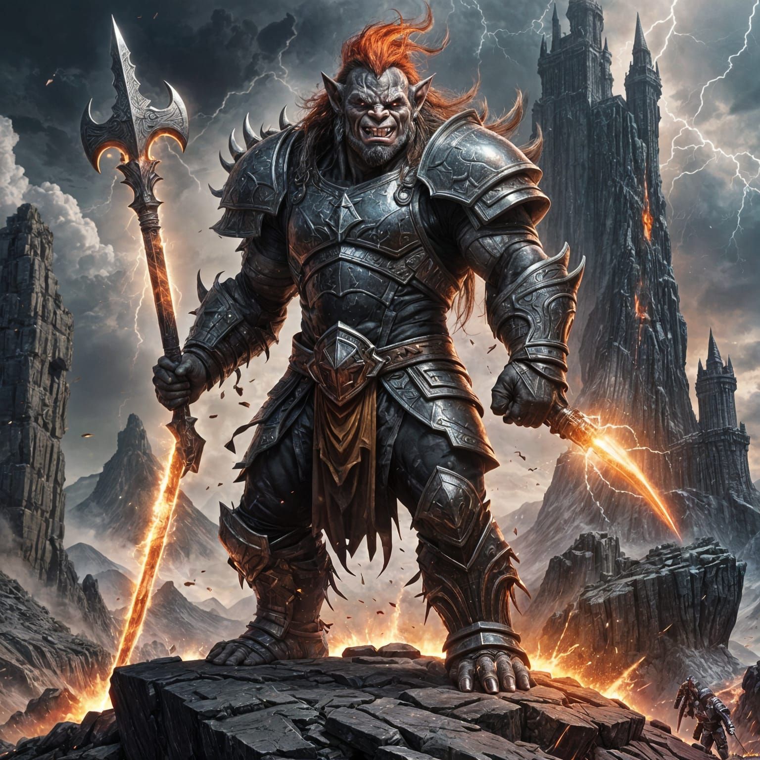 Armored Troll Emperor with Electrical Sword-Hammer