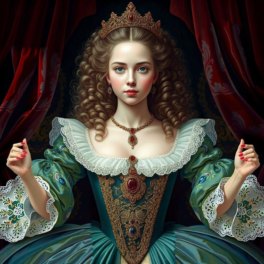 Baroque Empress in Elegant Golden Gown