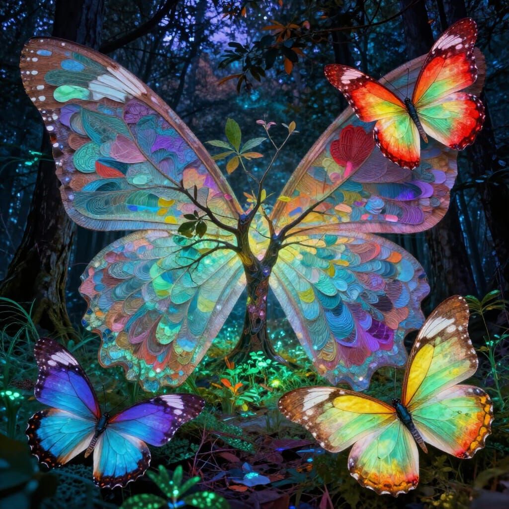 Ethereal Butterflies on Bioluminescent Forest Floor