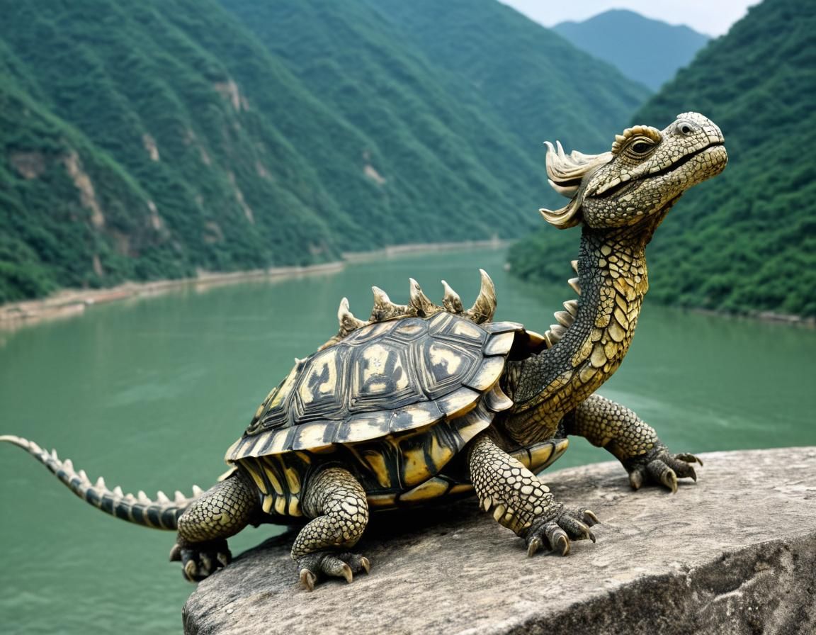 Bixi, tortoise-dragon, on the Yangtze River in the Tanggula ...