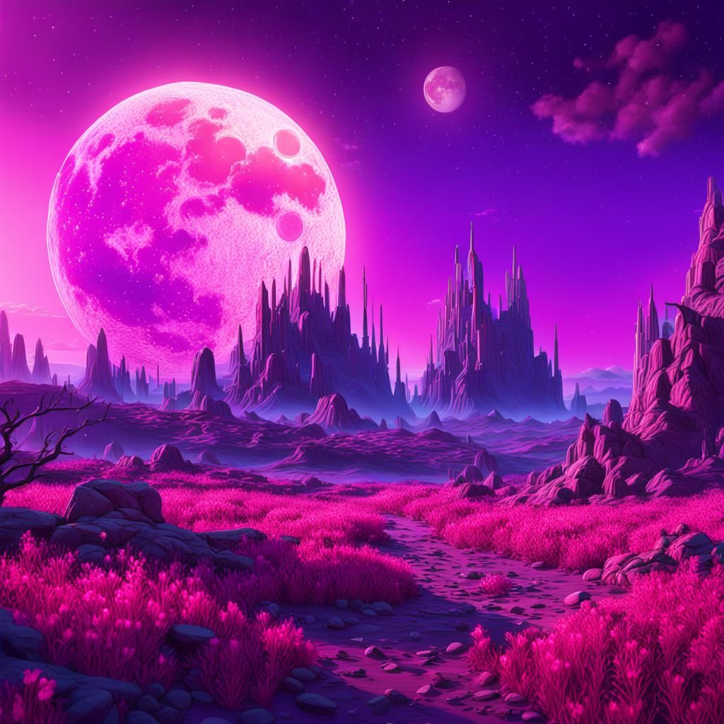 Pink and Purple Sky with Sun and Moon
