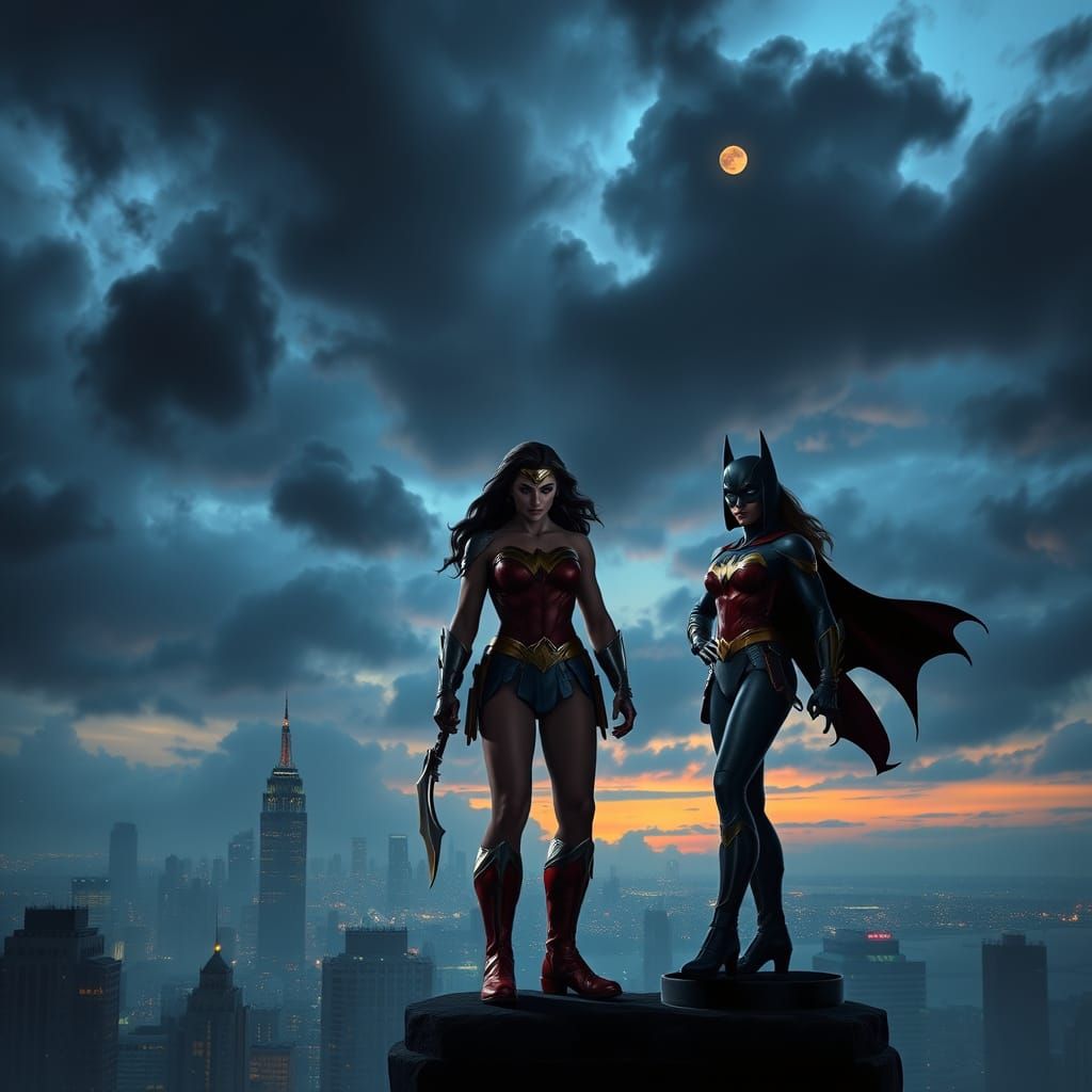 Wonder Woman and Batgirl Pose at Gotham Watchtower