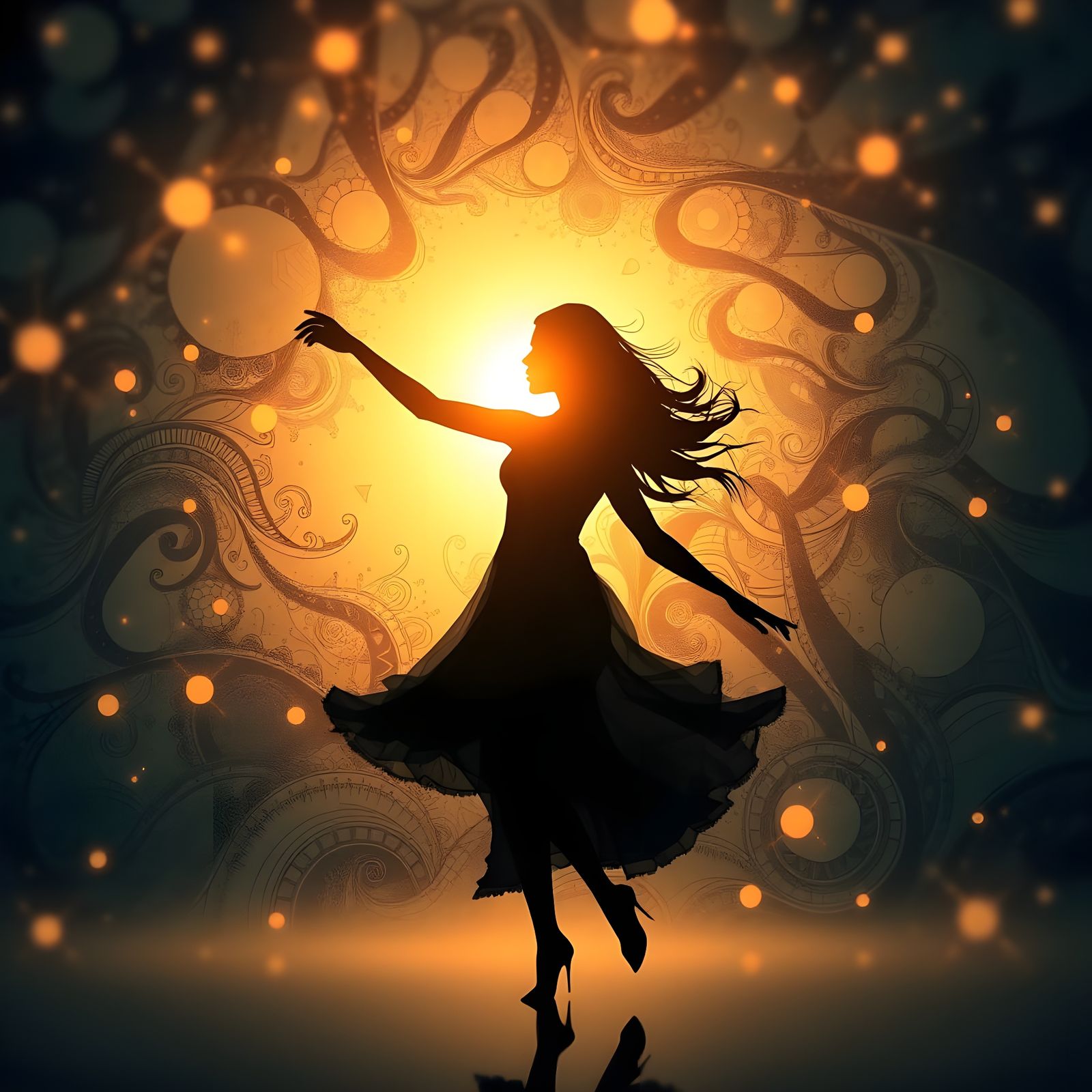 Dancing Silhouette in Vibrant Sunset Glow