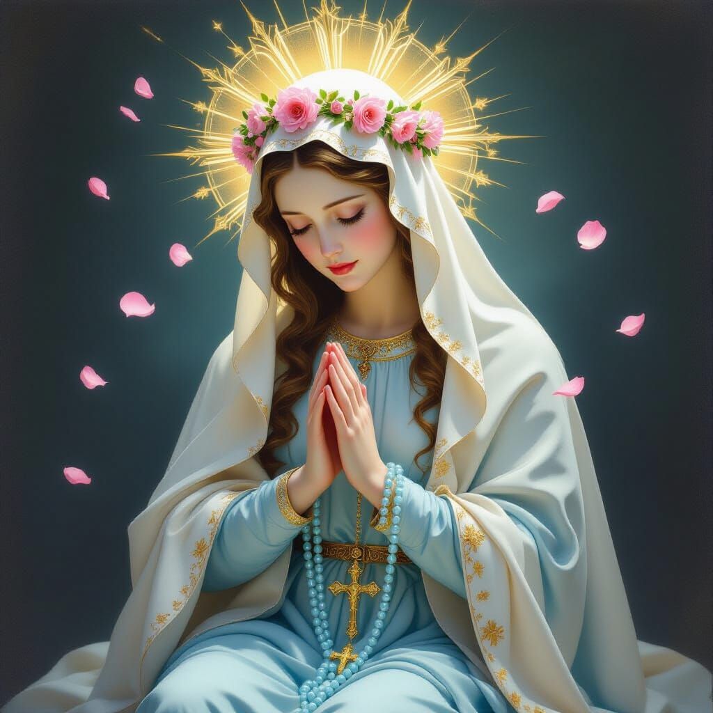 Devotional Virgin Mary in Renaissance Oil Painting Style