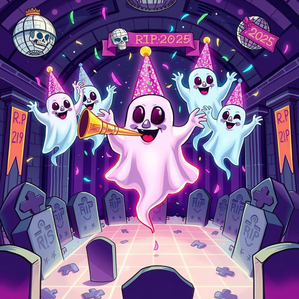 Ghosts Celebrate Spectral Rave in Neon Mausoleum Nightclub