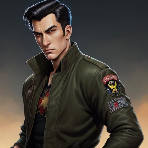 Belgian Man in WWII Bomber Jacket, Comic Book Art