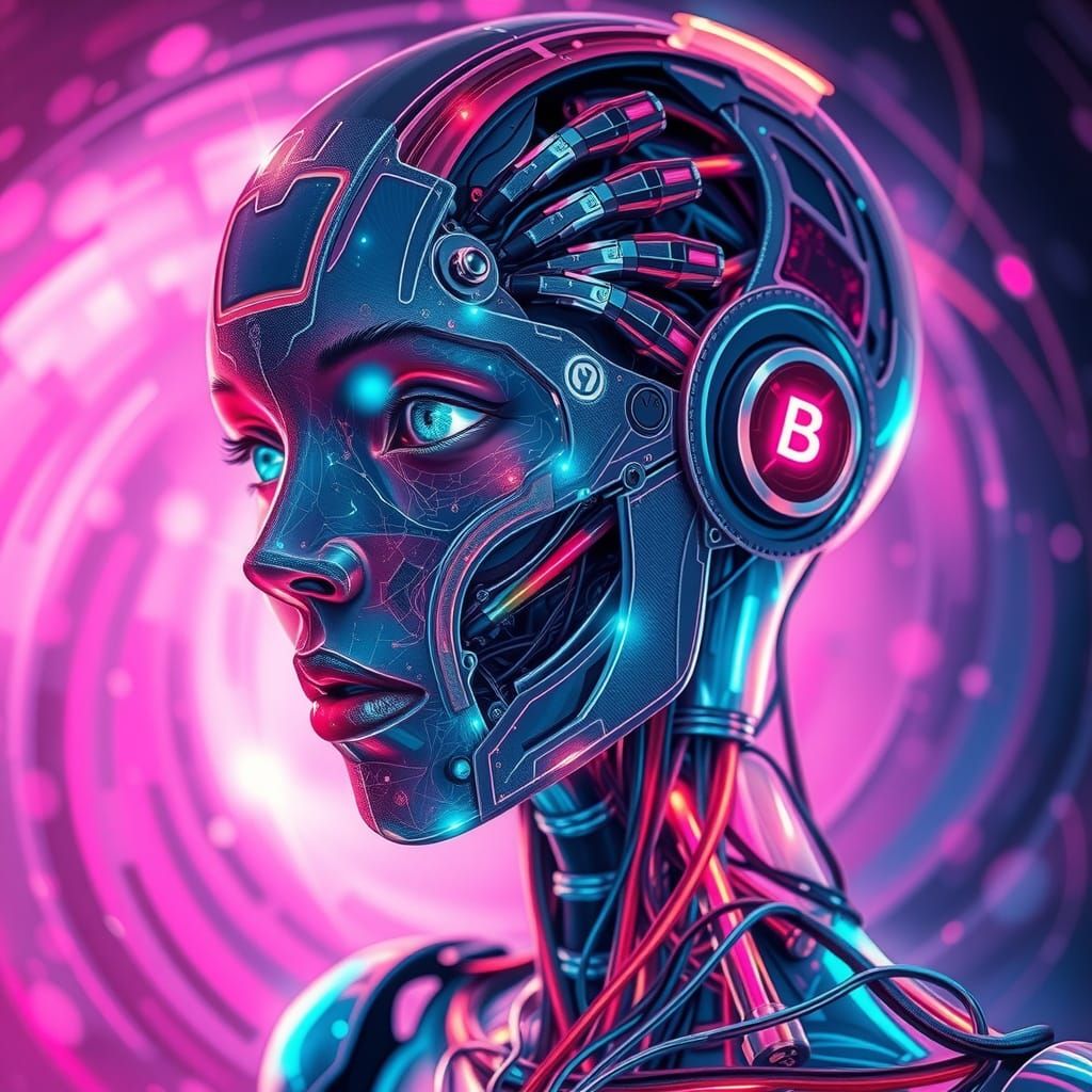 Breathtaking Bio-Mechanical Android Portrait in Hyper-Realis...