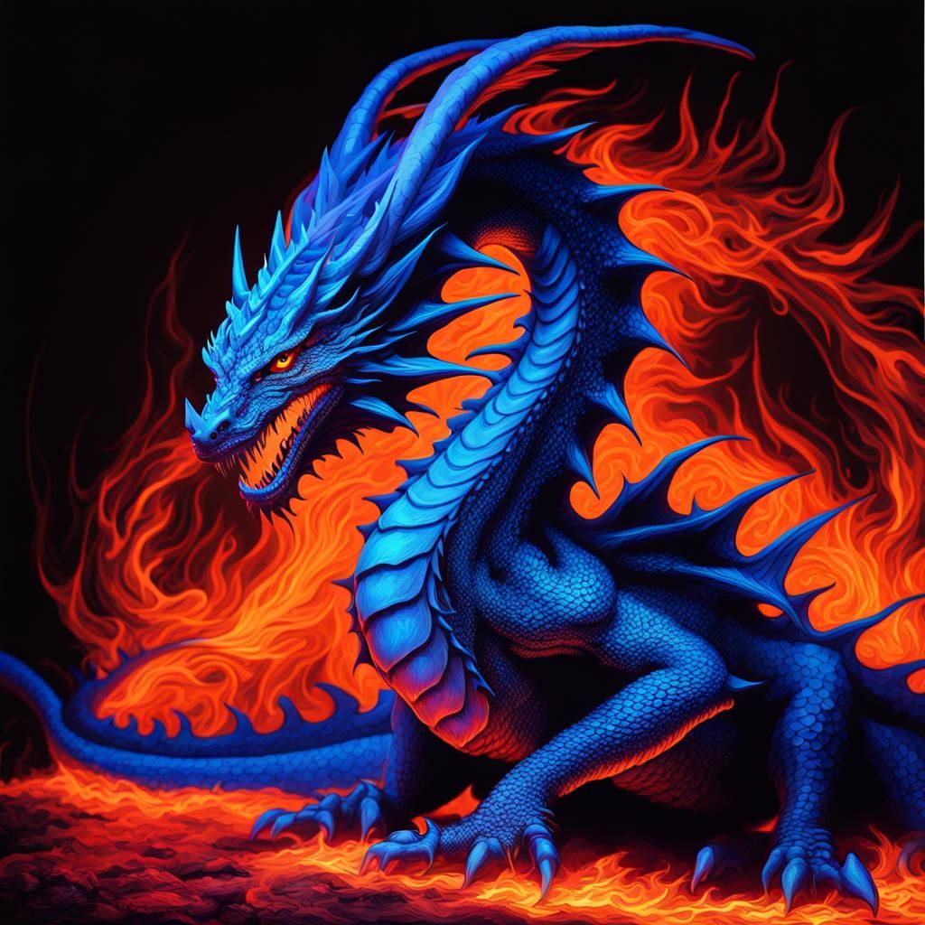 Luminescent Blue Dragon Black Light Poster