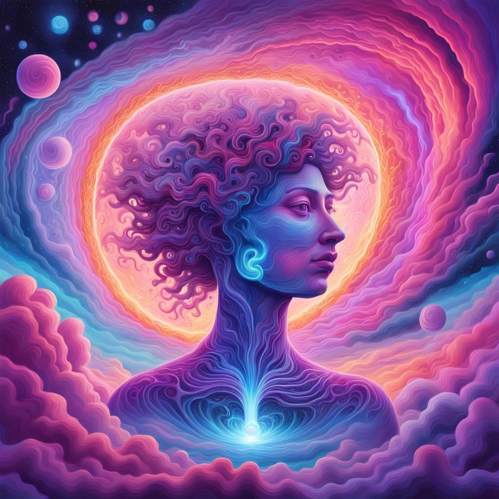 Ethereal Being in Swirling Galaxy: Visionary Dream Art