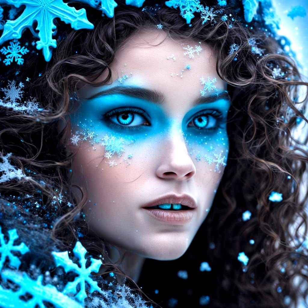 Gloomy Winter Witch in a Sparkling Forest