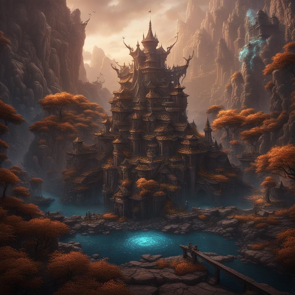 Detailed Matte Painting of Dvaraka in Deep Color